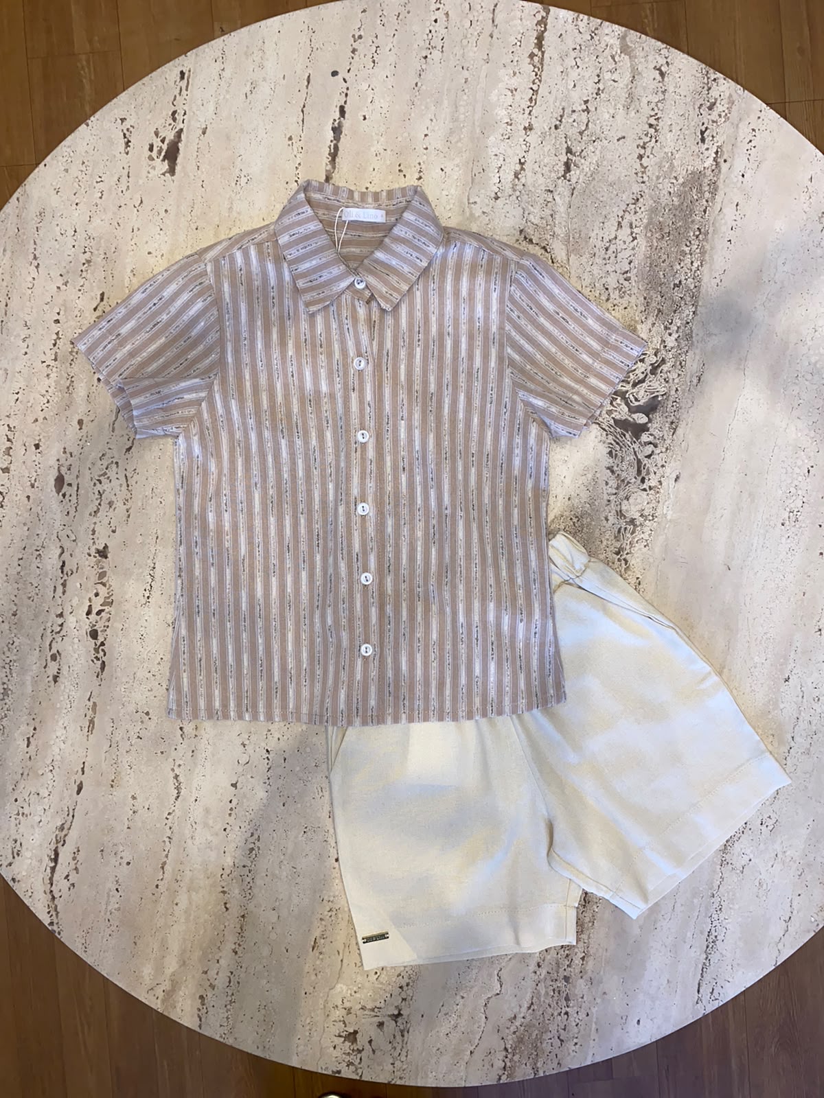 Camisa infantil listrada areia